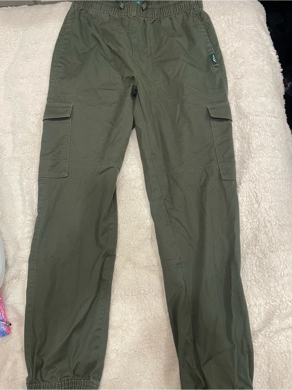 Olive Cargo Jogger Pants with Elastic Waist - Unbranded
